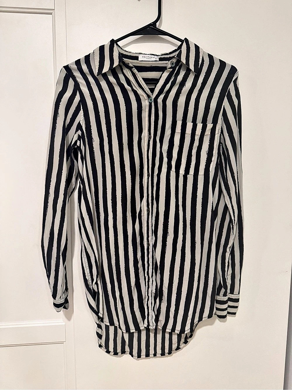 Equipment Striped Silk Button Down Black & White Size XS